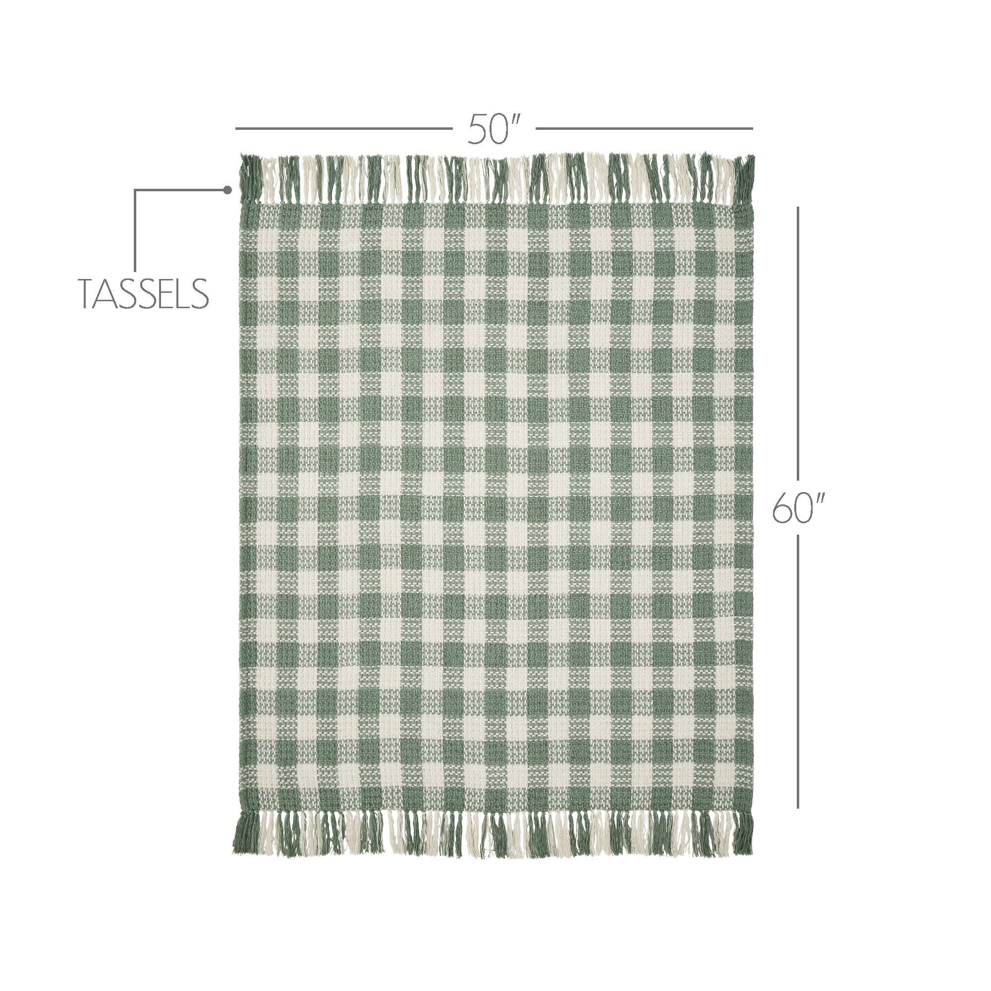 Pistachio Green Check Woven Throw Blanket with Fringe 50x60