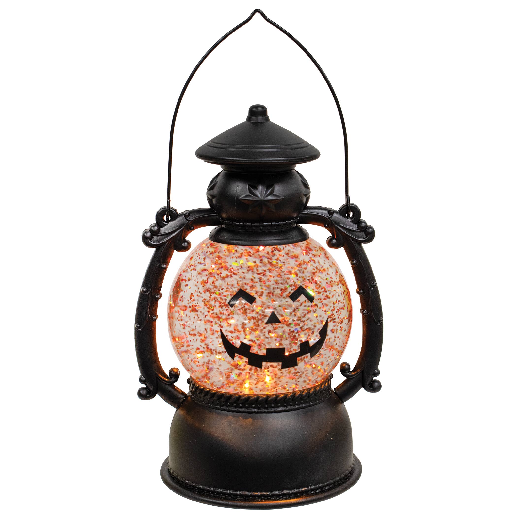 Spinning Glitter LED Smiling Jack O Lantern