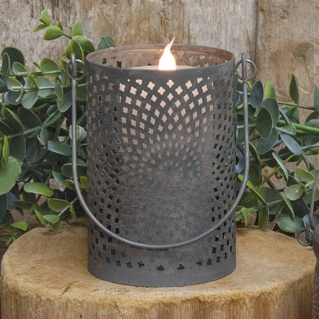 Antiqued Gray Can Lantern 4.5"H