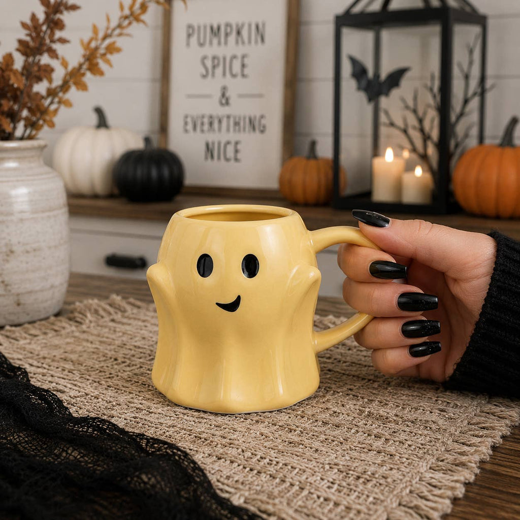 Halloween Drinkware, Ceramic Ghost Mugs, Neutral Fall Decor