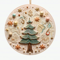 Intricate Christmas Tree Ceramic Ornament - Handcrafted Holiday Decor with Stars, Winter Scenes, and Elegant Quilted Details