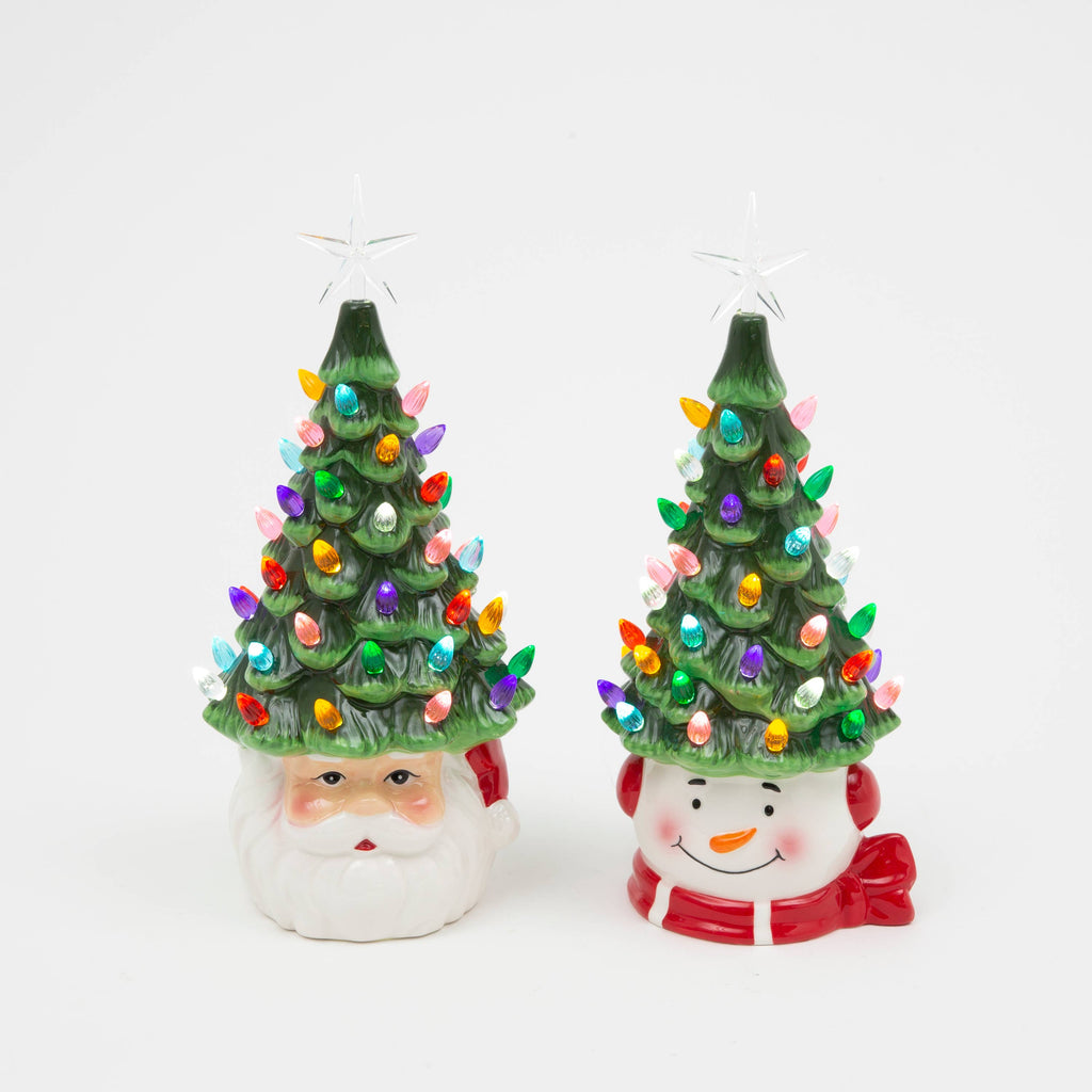 12.99"H B/O Ceramic Christmas Tree Light w/ Timer, 2 Asst