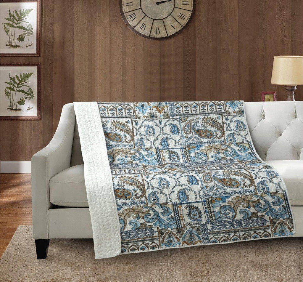 Blue Jaipur Paisley Patch Quilted Throw