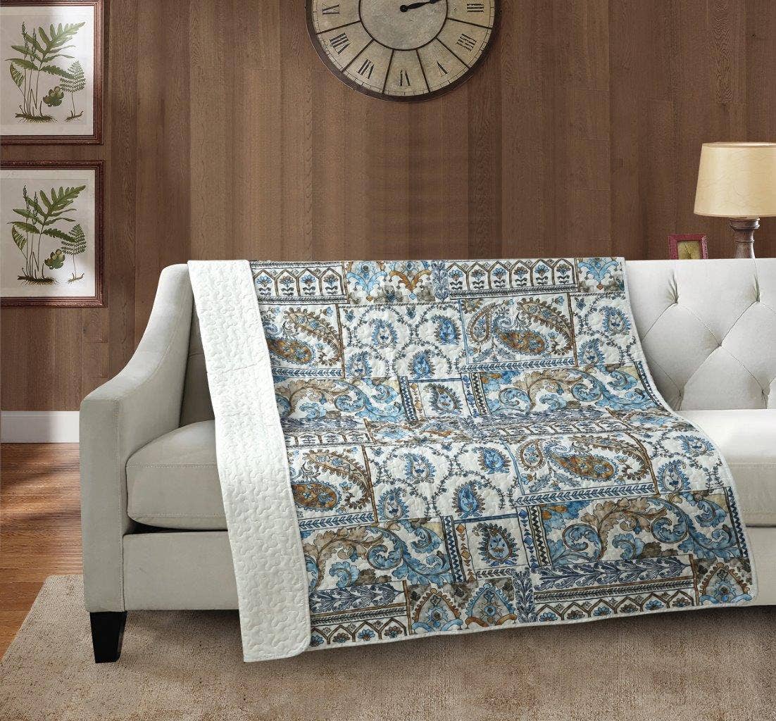 Blue Jaipur Paisley Patch Quilted Throw