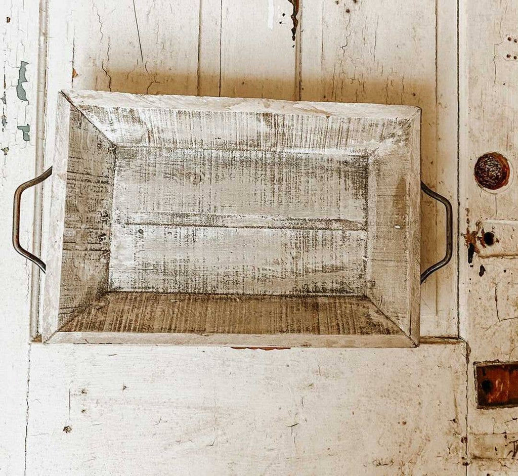 Wood Tray, Antique White, Handmade - 6.4