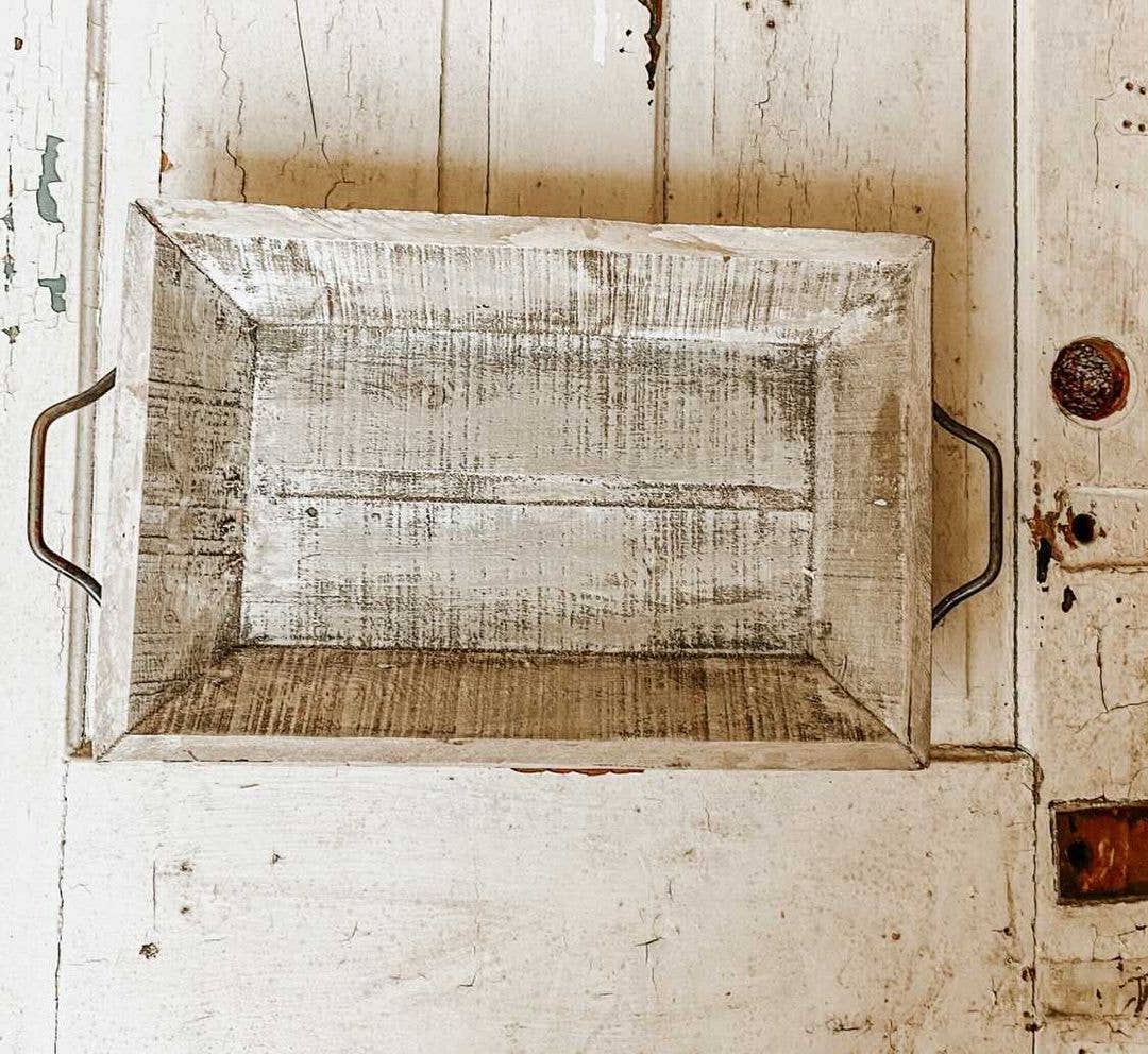 Wood Tray, Antique White, Handmade - 6.4