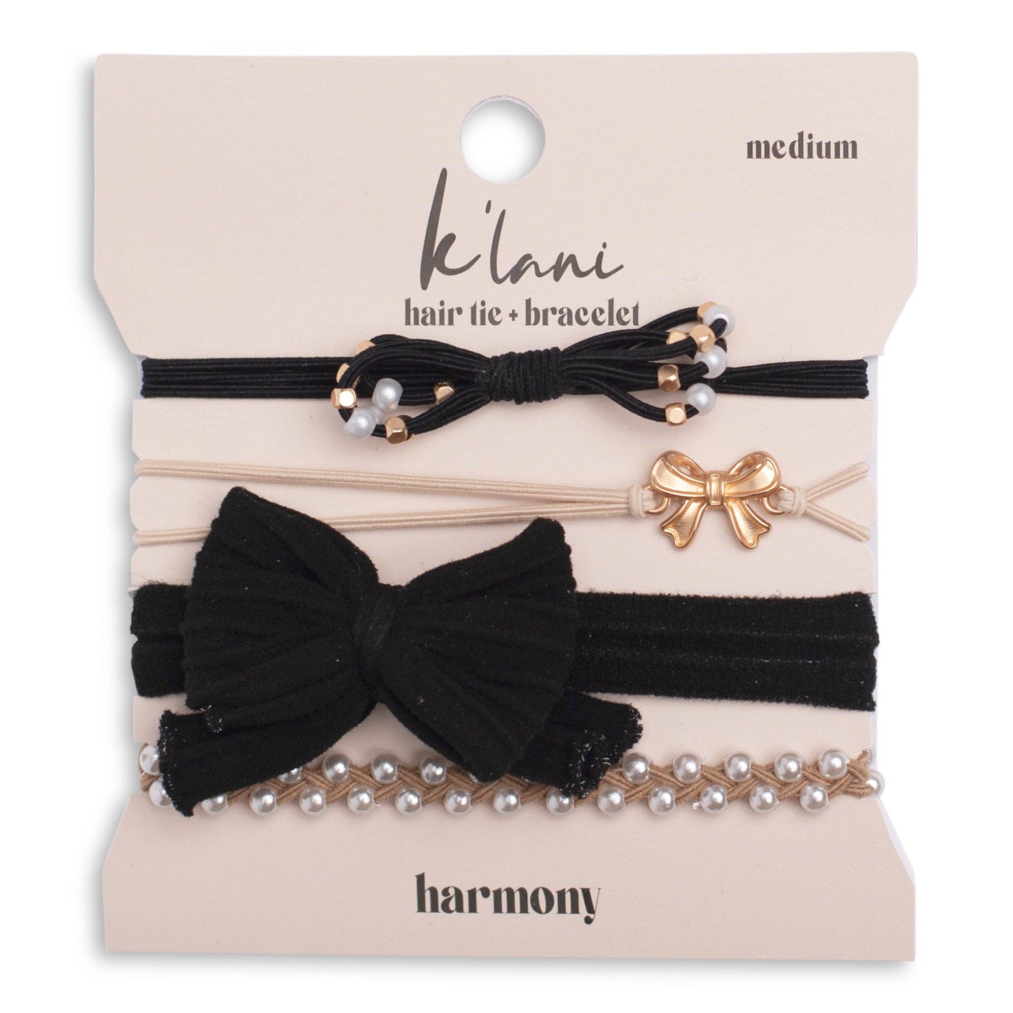 "Harmony" Pearls & Bows in Black & Cream Hair Tie Bracelets