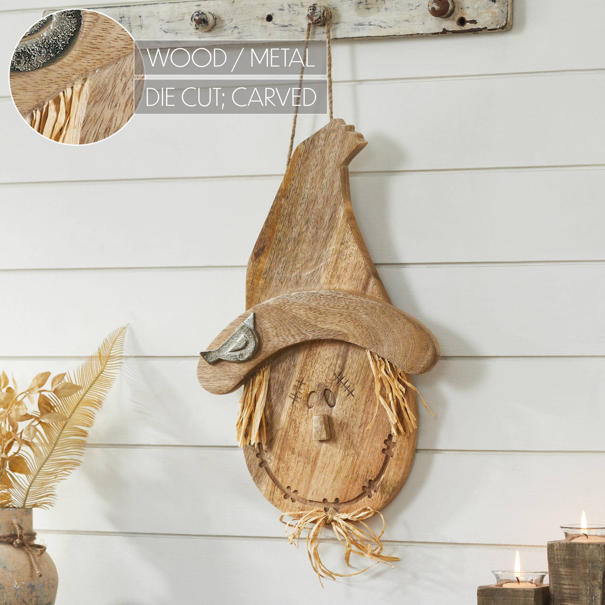Scarecrow Wood Wall Art, 18" Fall Rustic Farmhouse Decor