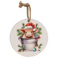 Baby Santa Highland in a Bucket Ornament - 5" Dia.