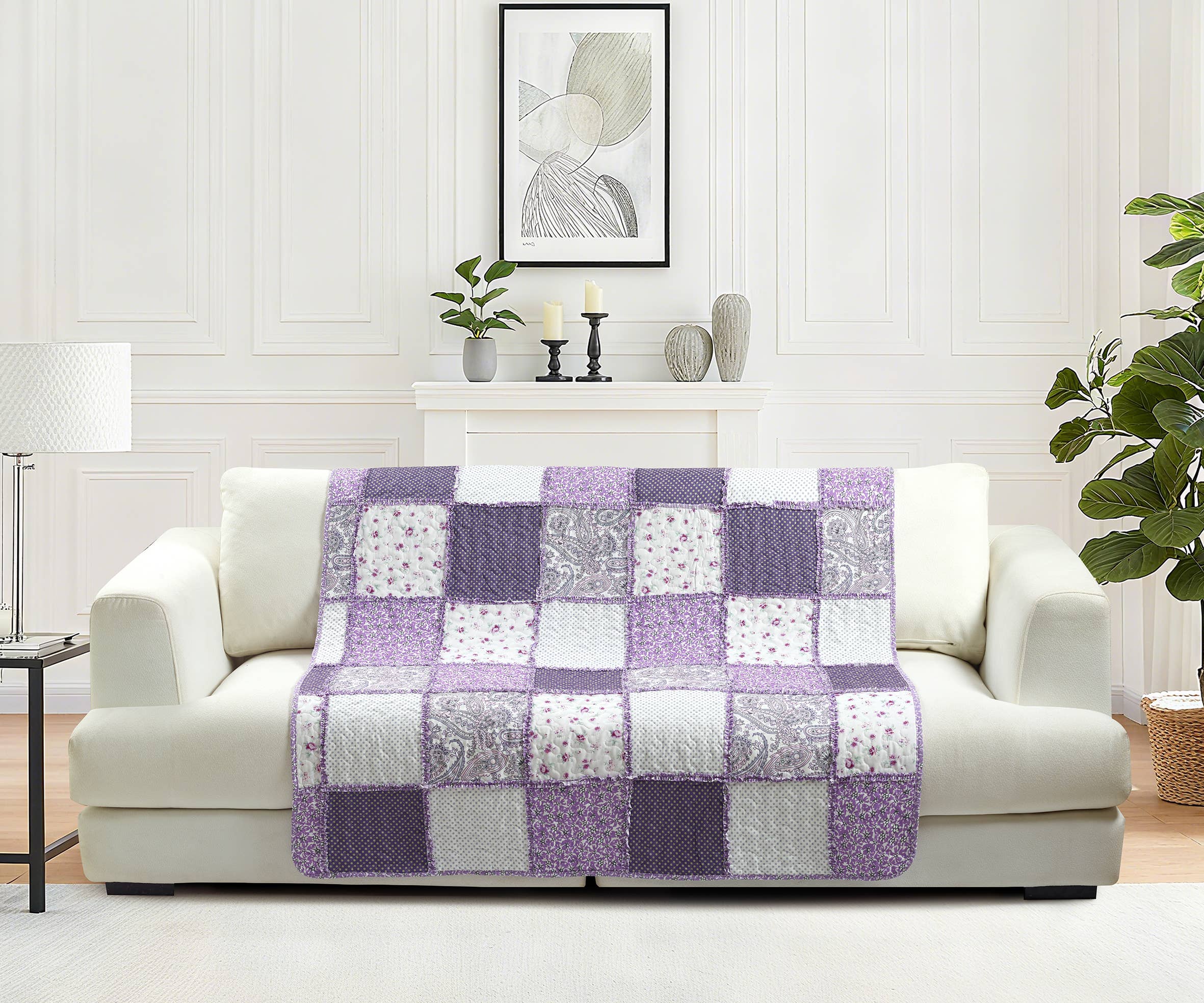 "Purple Patchwork"  Quilted Throw Blanket 50"x60"