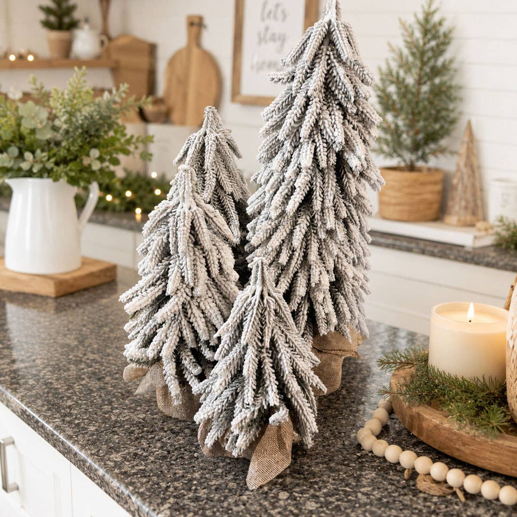 Christmas Trees with Snow, Holiday Mantle & Shelf Home Decor
