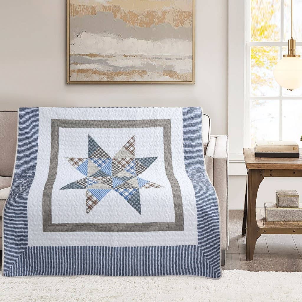 Virah Bella Plaid Star Patchwork Quilted Throw Blanket