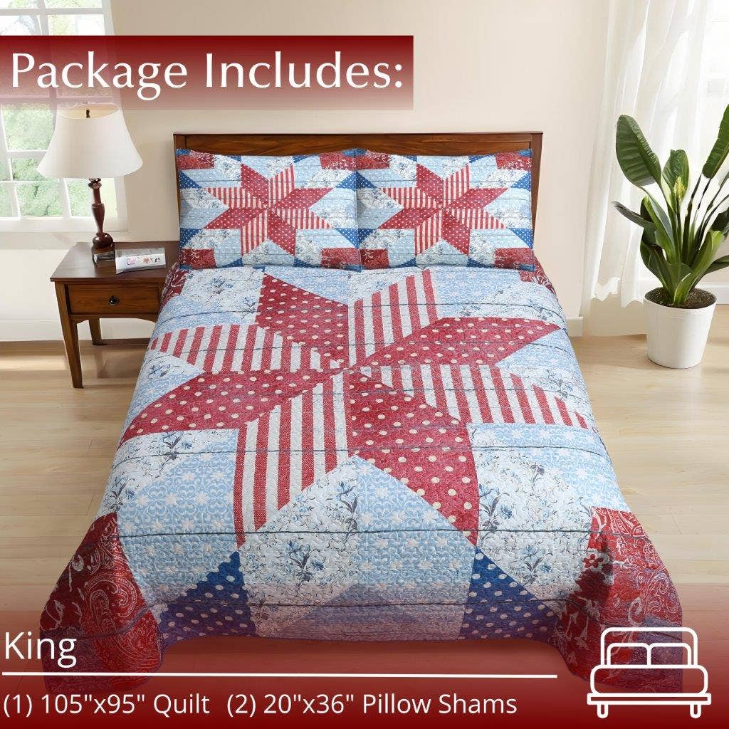 "Liberty Star"  3-Pc. Designer Microfiber Quilt Set