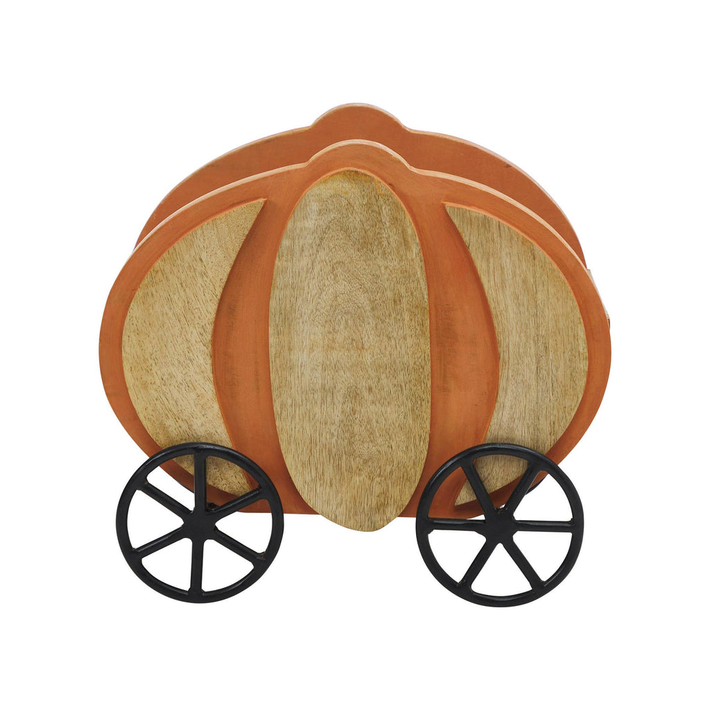Solid Mango Wood Pumpkin Carriage Fall Display Bowl  11"
