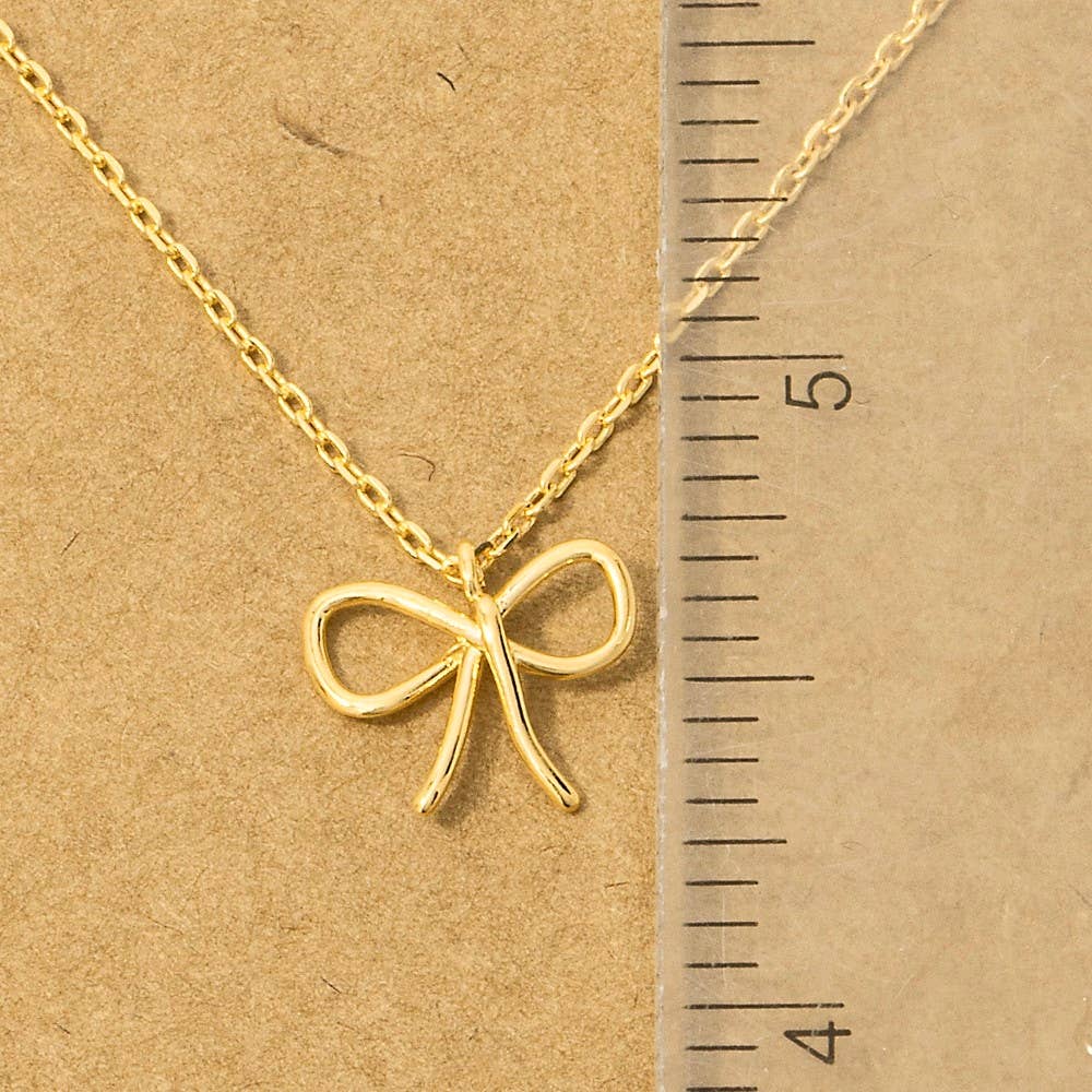 Gold Dipped Wire Ribbon Bow Pendant Necklace