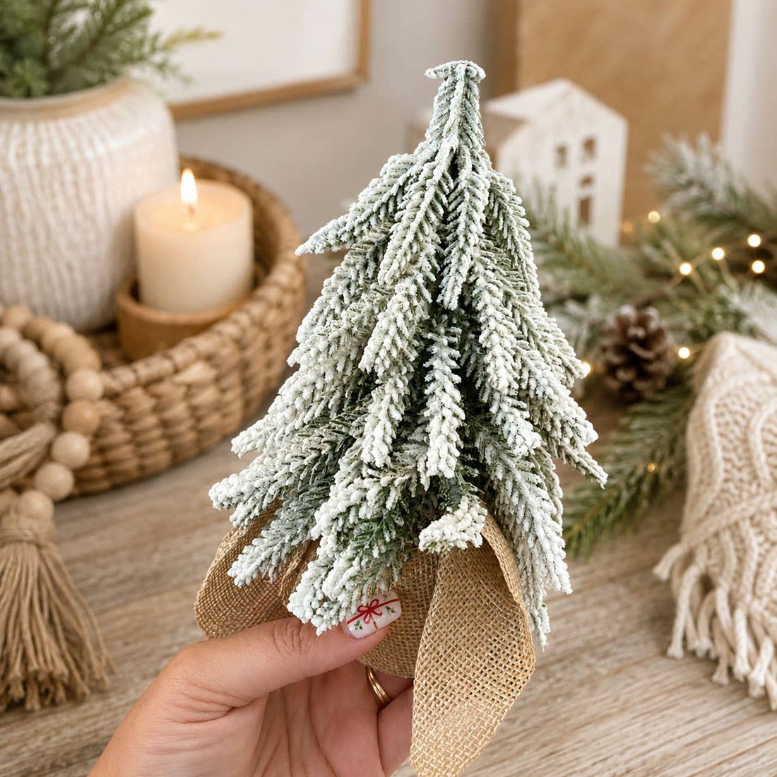 Christmas Trees with Snow, Holiday Mantle & Shelf Home Decor