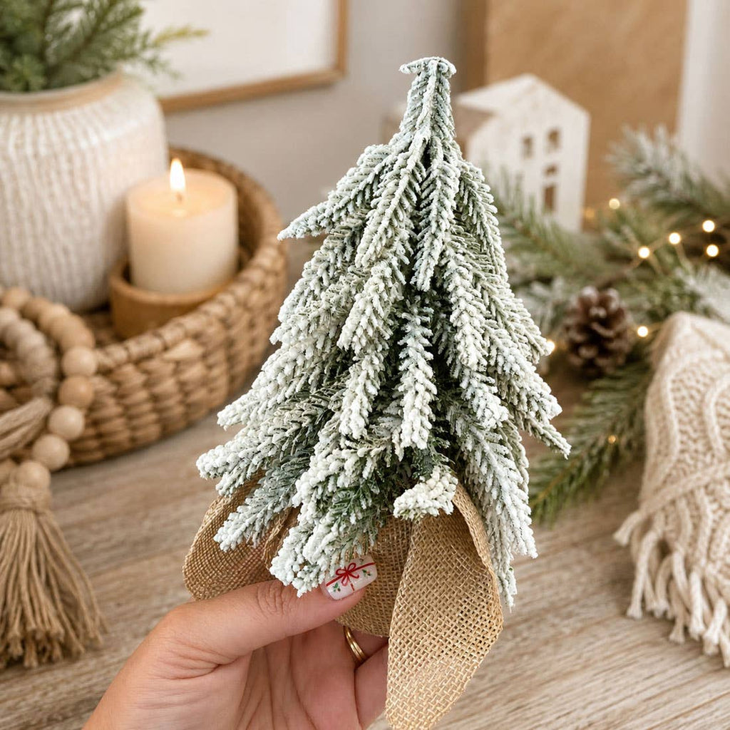 Flocked Snow Christmas Tree Set | Rustic Winter Wonderland