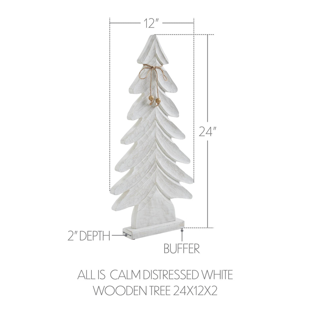 Distressed White Wooden Christmas Tree Decor 24x12