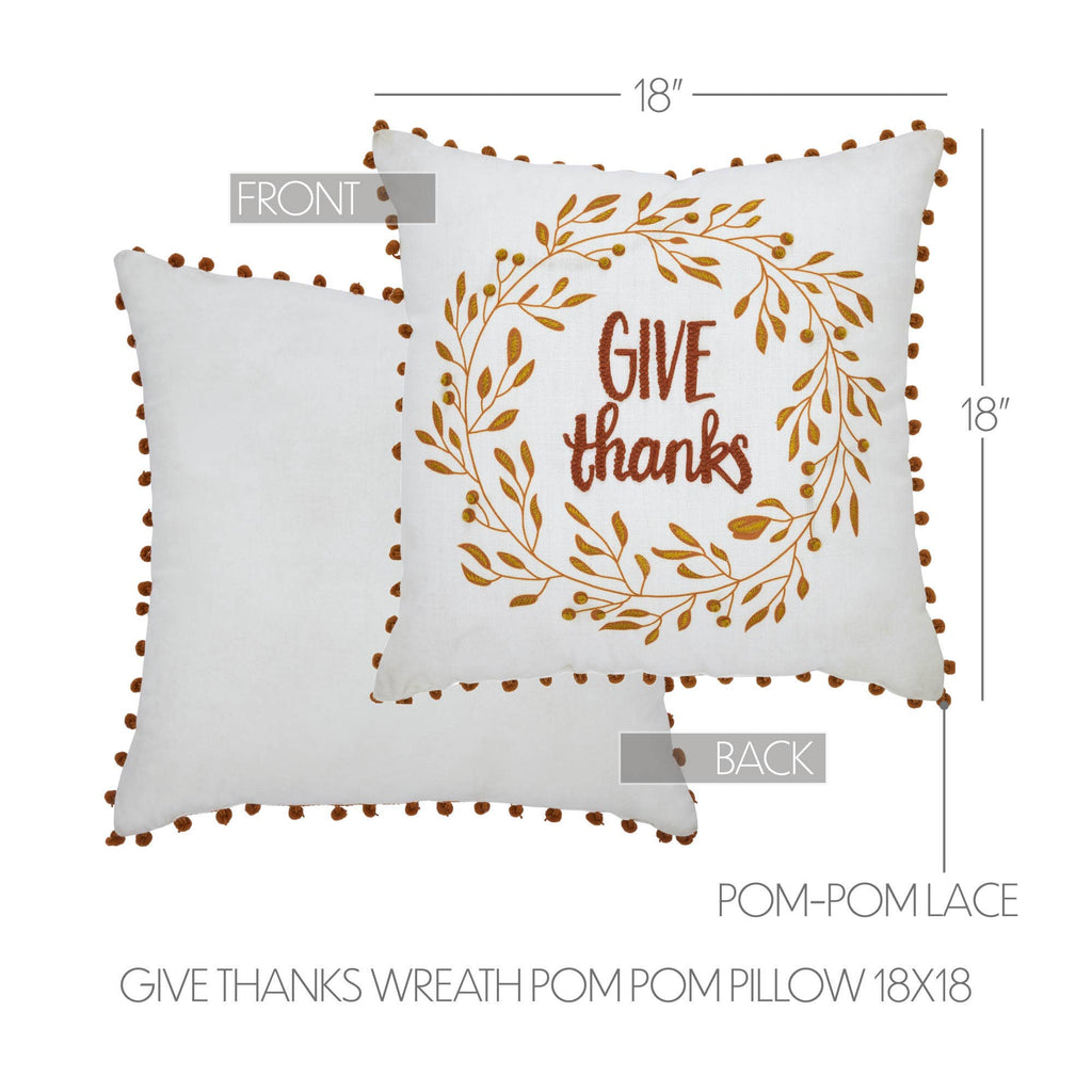 Thanksgiving Fall Wreath Pom Pom Accent Throw Pillow 18x18