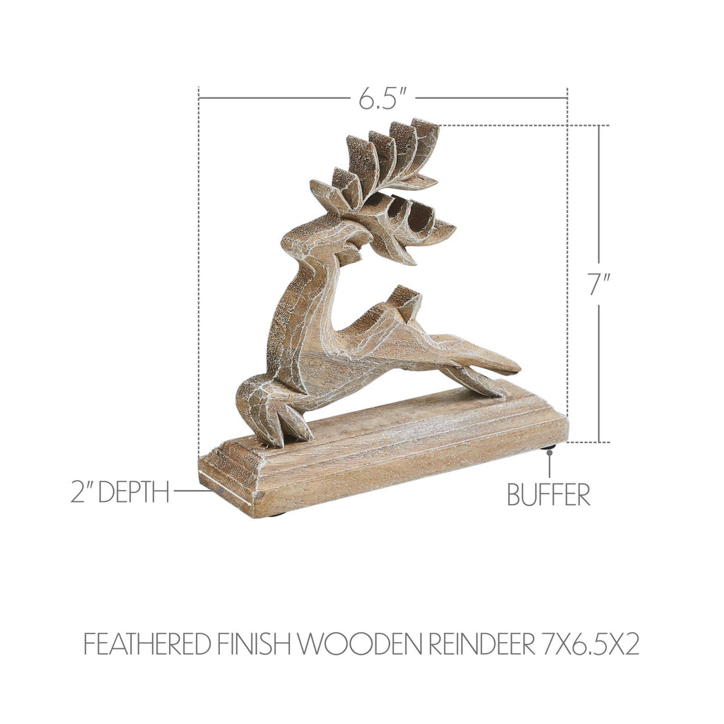 Feathered Finish Wooden Reindeer 7x6.5x2