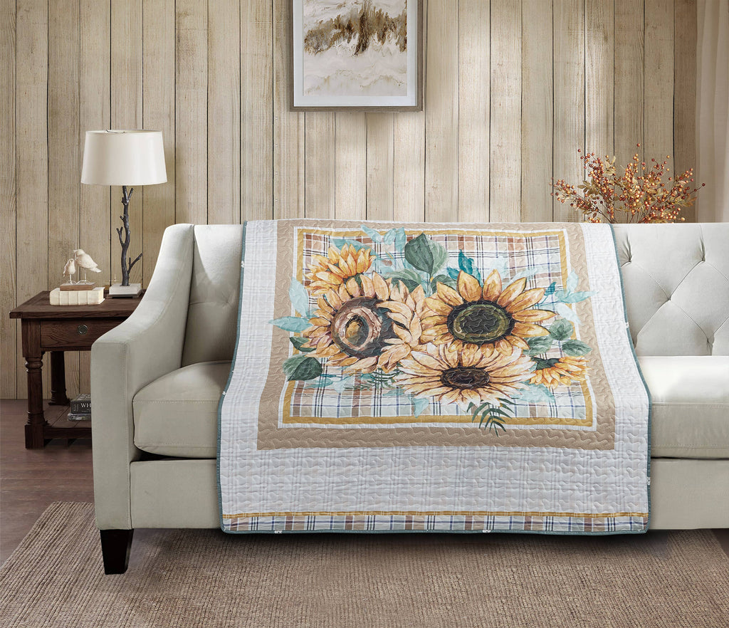 "Sunflower Bouquet"  Quilted Throw Blanket 50"x60"