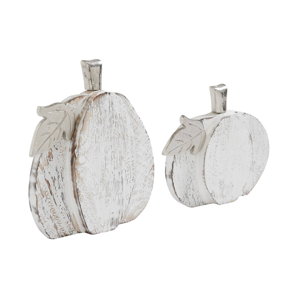 Whitewashed Wood Pumpkin Set | Rustic Fall Home Decor