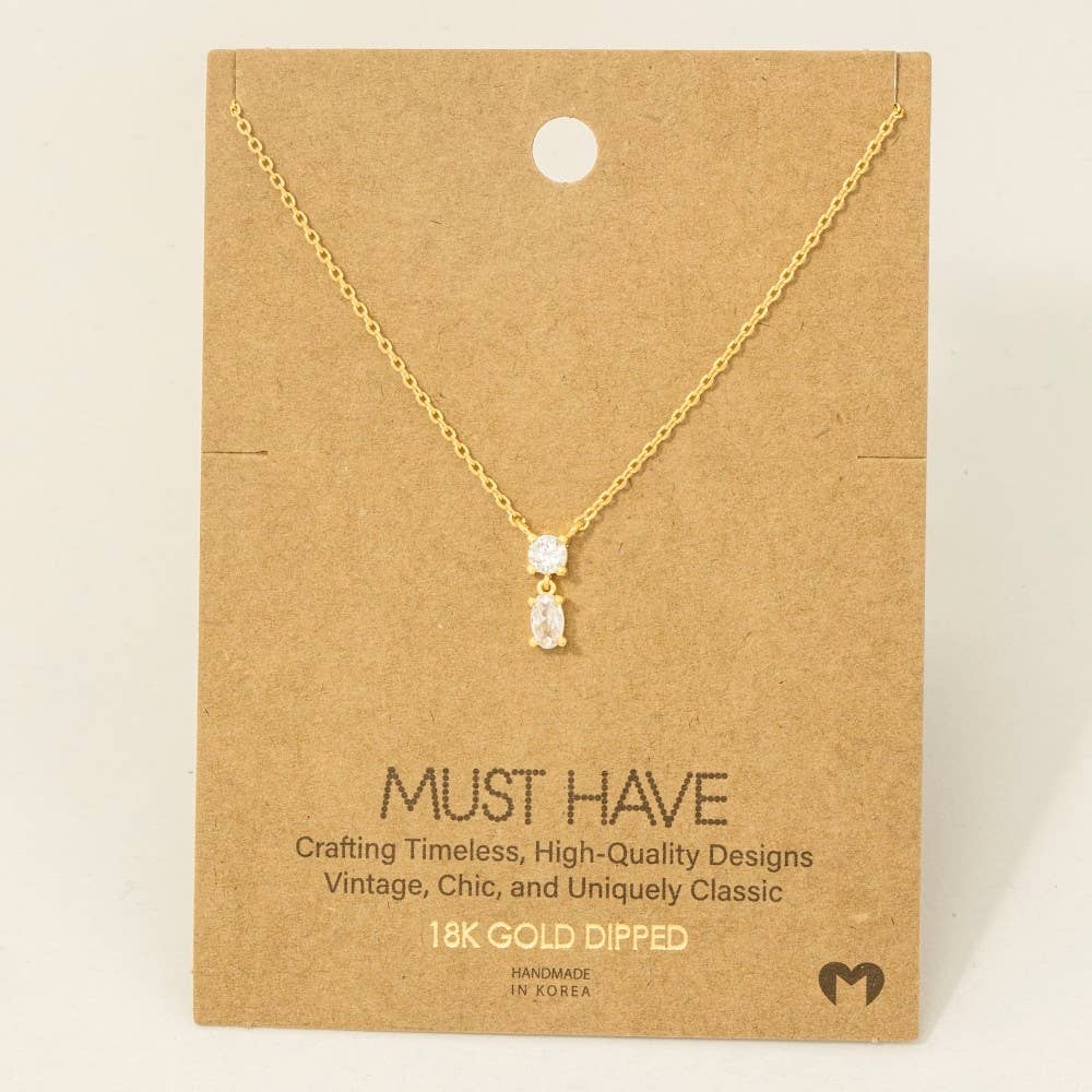 Gold Dipped Cz Circle And Oval Pendant Necklace