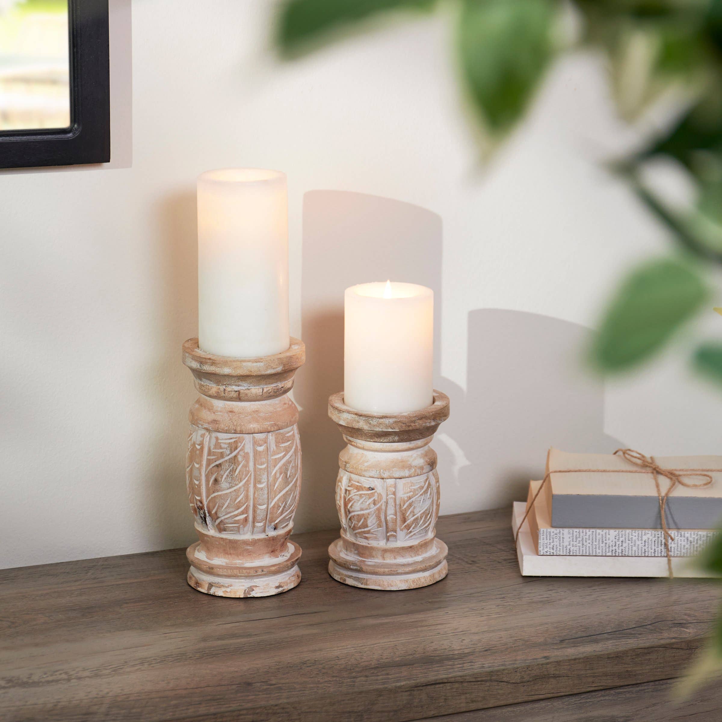 Whitewashed Candle Holder Set