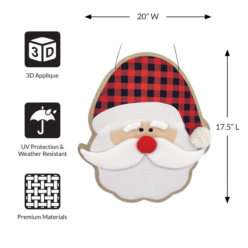 Christmas Santa Burlap Burlap Puffy Wall Hanging Rustic Porch Door Décor  20"x17.5"