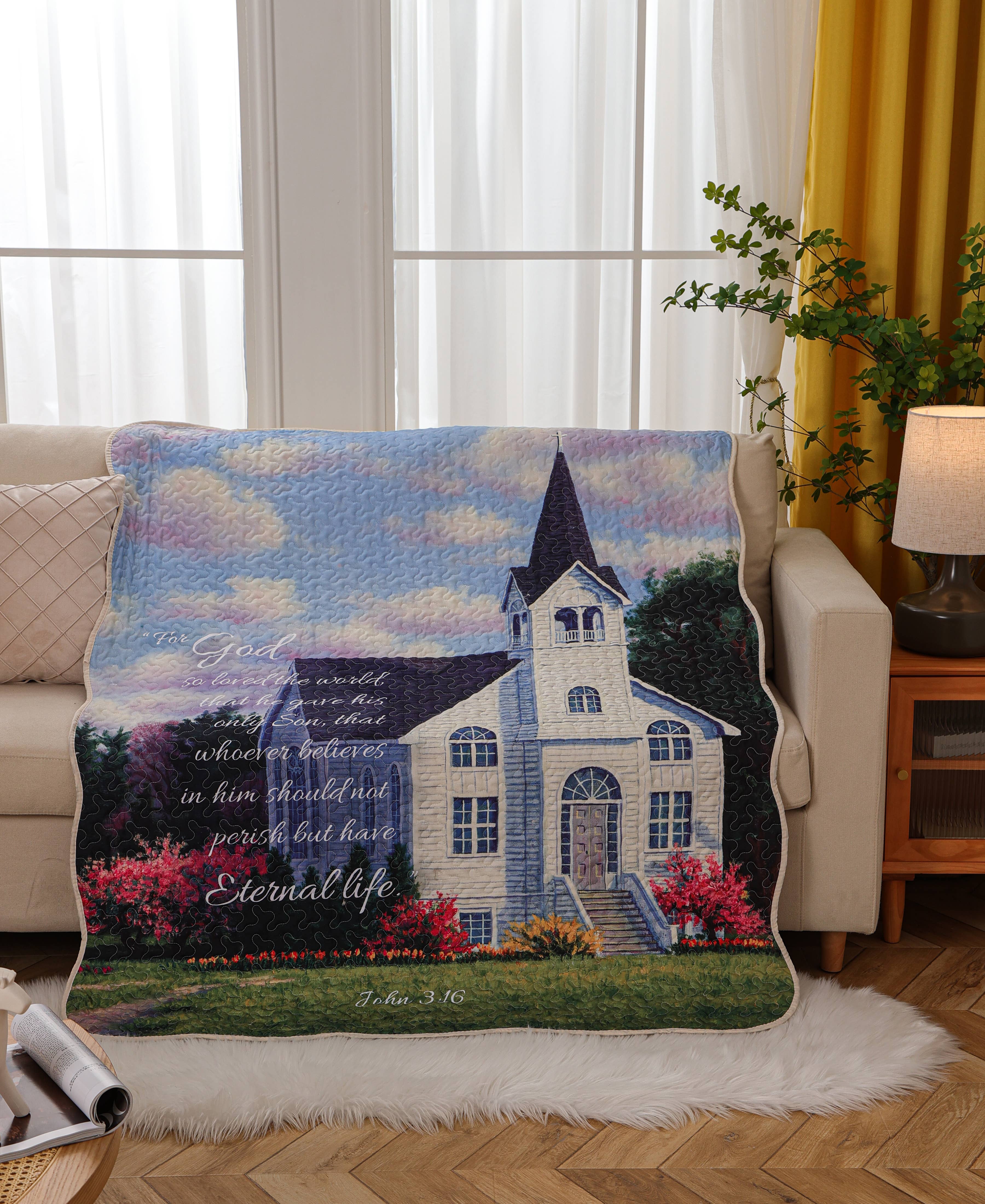 John 3:16 Scripture Inspirational Quilted Throw