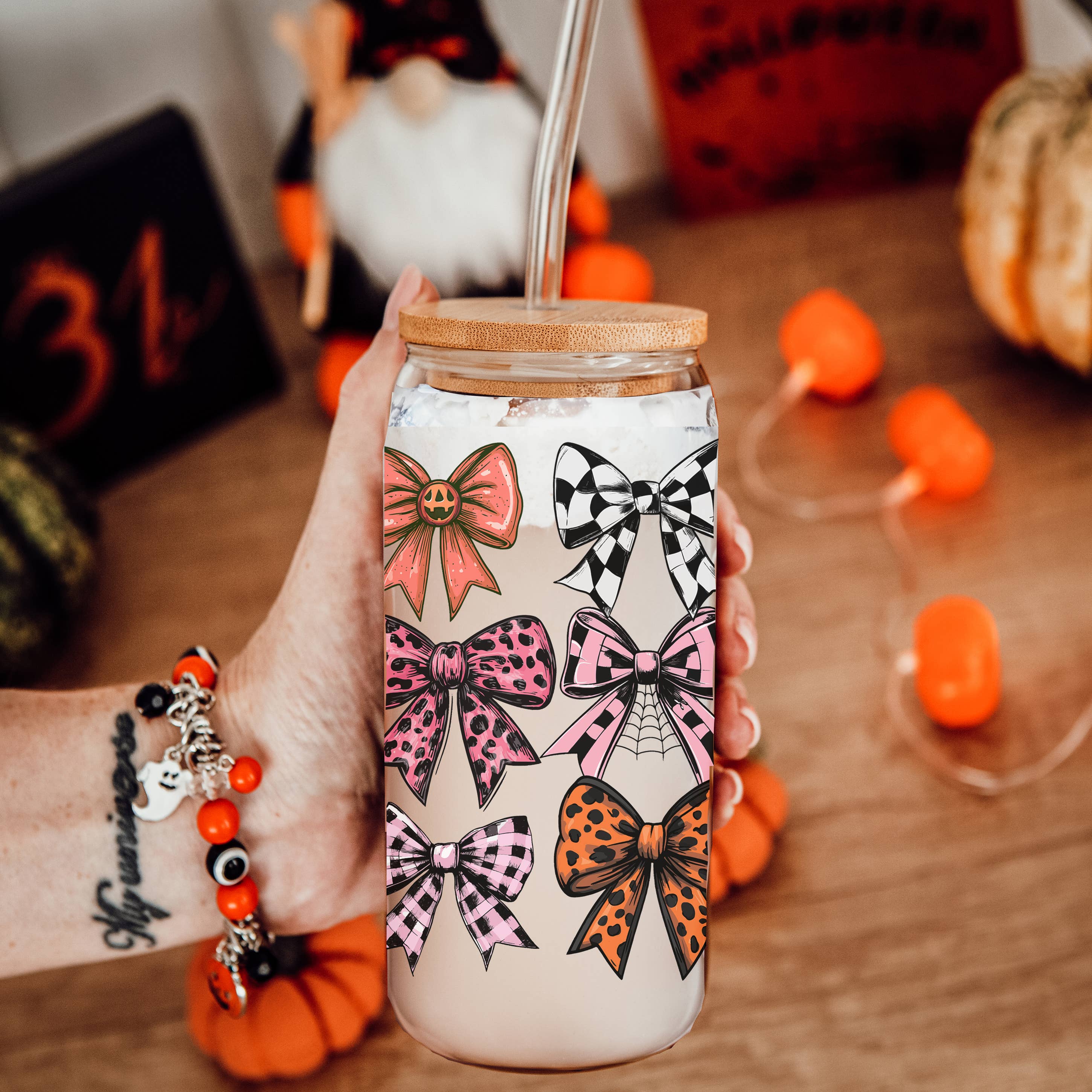 Halloween Tumblers Cute Fall Glass Cup Gifts & Kitchen Decor