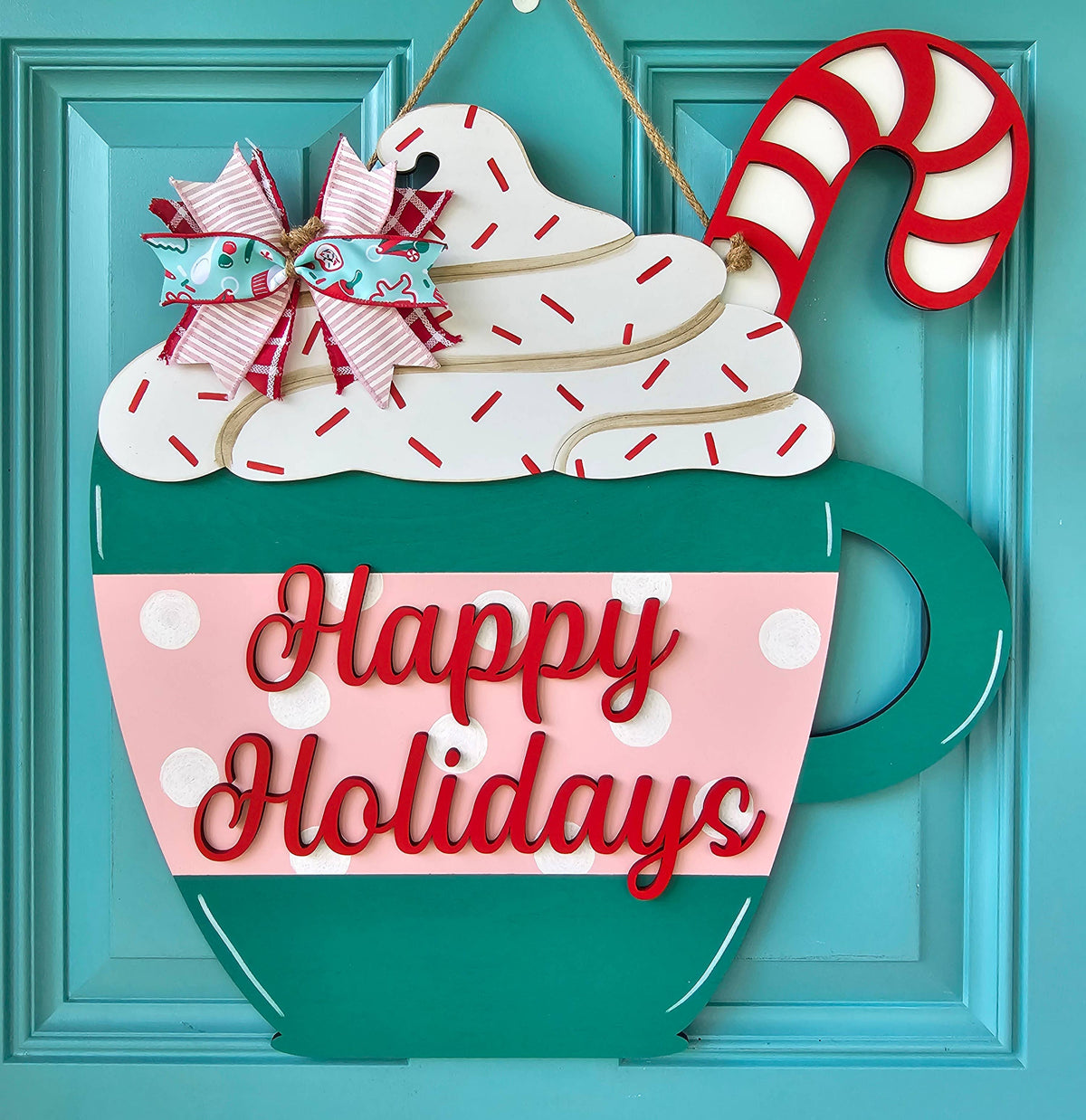 DIY Happy Holidays Hot Cocoa Mug Door Hanger