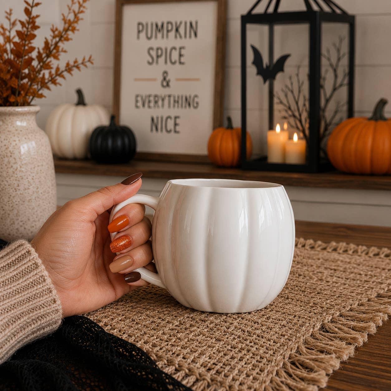 Orange Pumpkin Coffee Mug - Neutral Fall Decor & Gifts 17oz