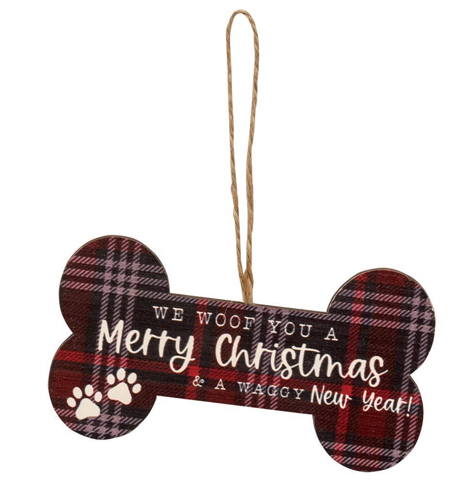 We Woof You A Merry Christmas Bone Ornament, 4 Assorted