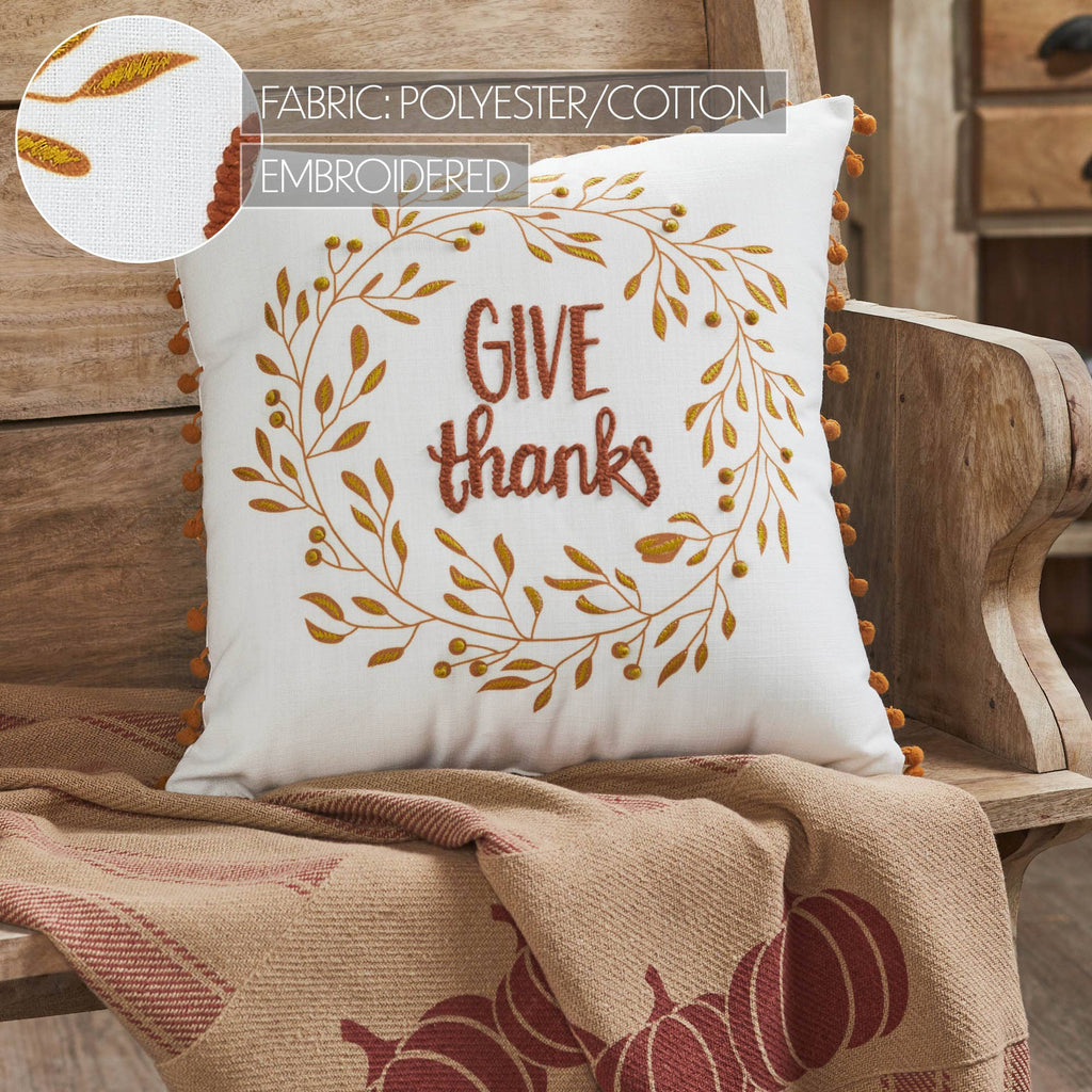 Thanksgiving Fall Wreath Pom Pom Accent Throw Pillow 18x18