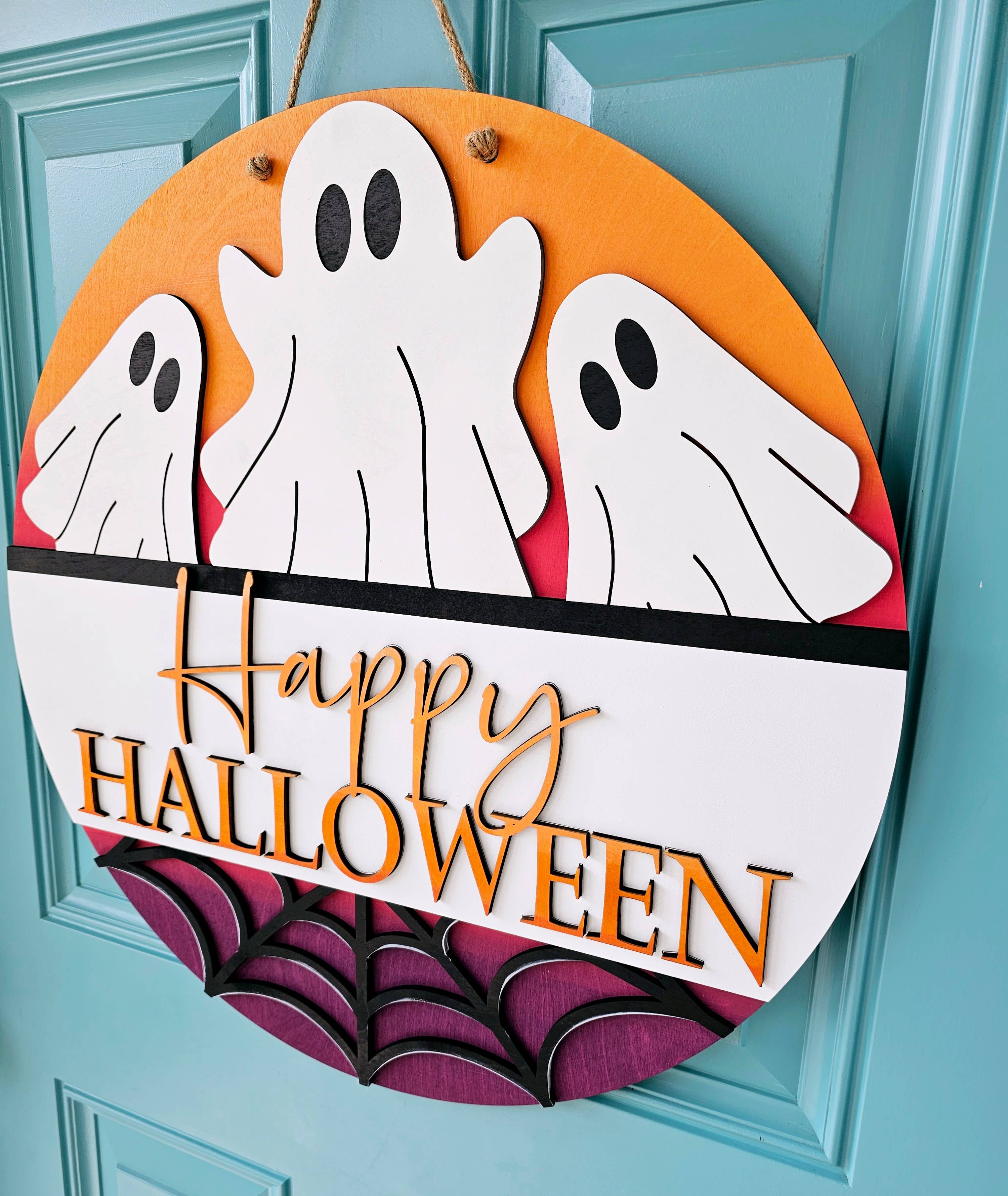 DIY Happy Halloween Ombre Ghost Door Hanger