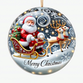 Santa Sleigh Ceramic Christmas Ornament - Festive Holiday Decoration with Reindeer and Snowflakes Merry Christmas Tree Ornament  - Gift Idea
