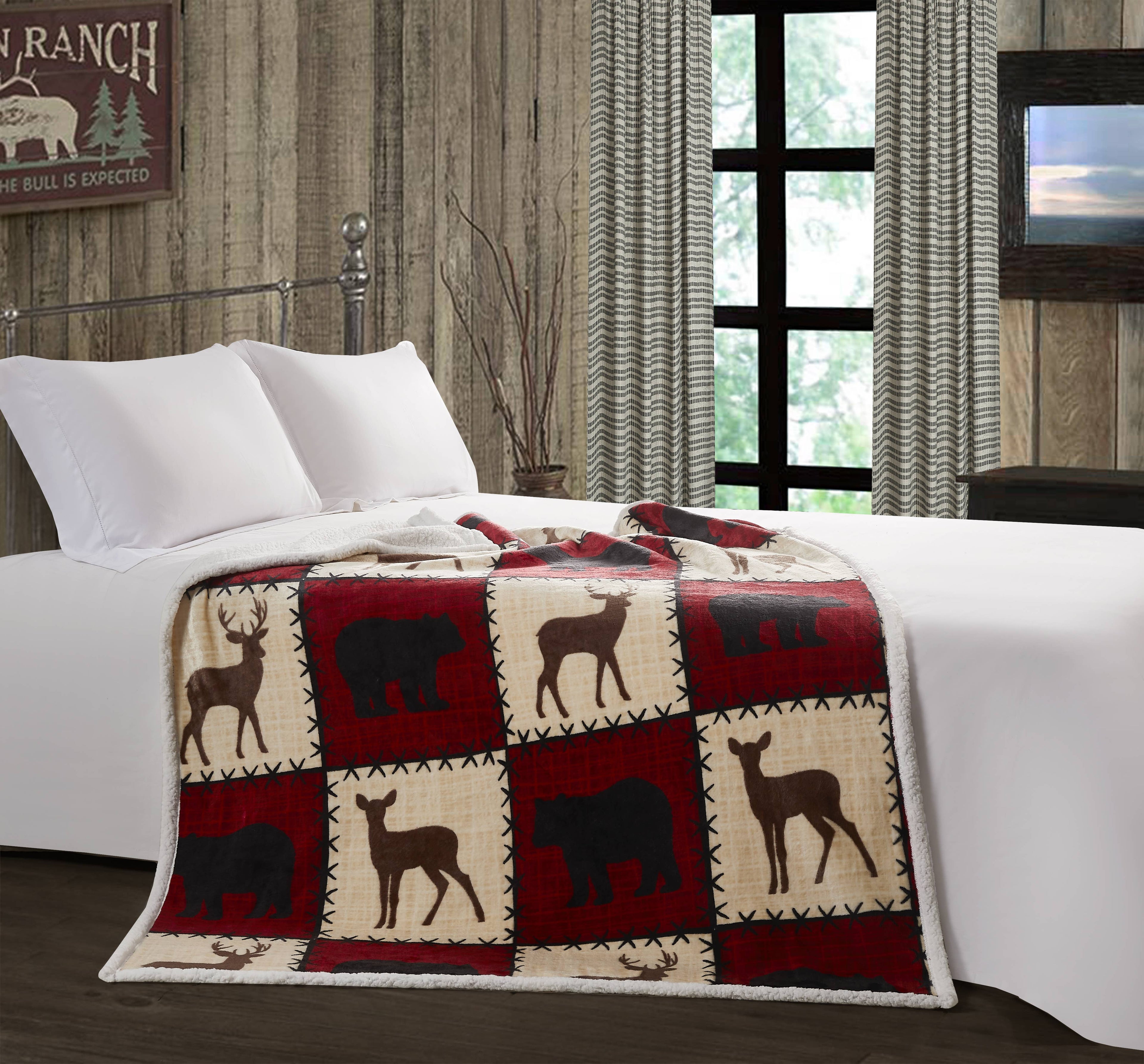 "Stitched Forest Red" Flannel Throw Blanket 50"x60"