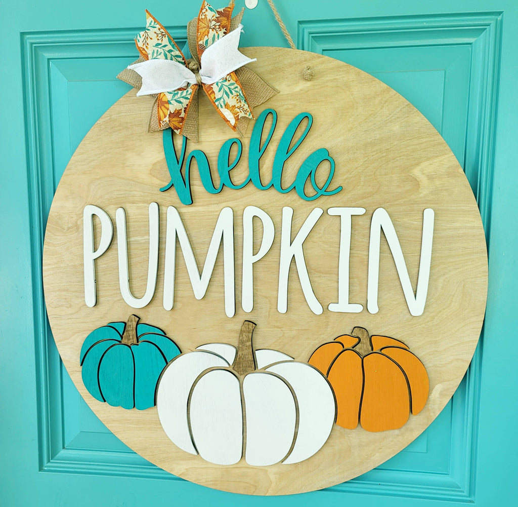 DIY Hello Pumpkin Trio Door Hanger