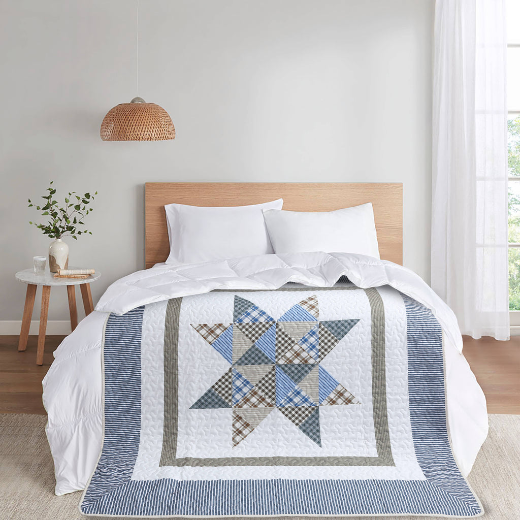 Virah Bella Plaid Star Patchwork Quilted Throw Blanket