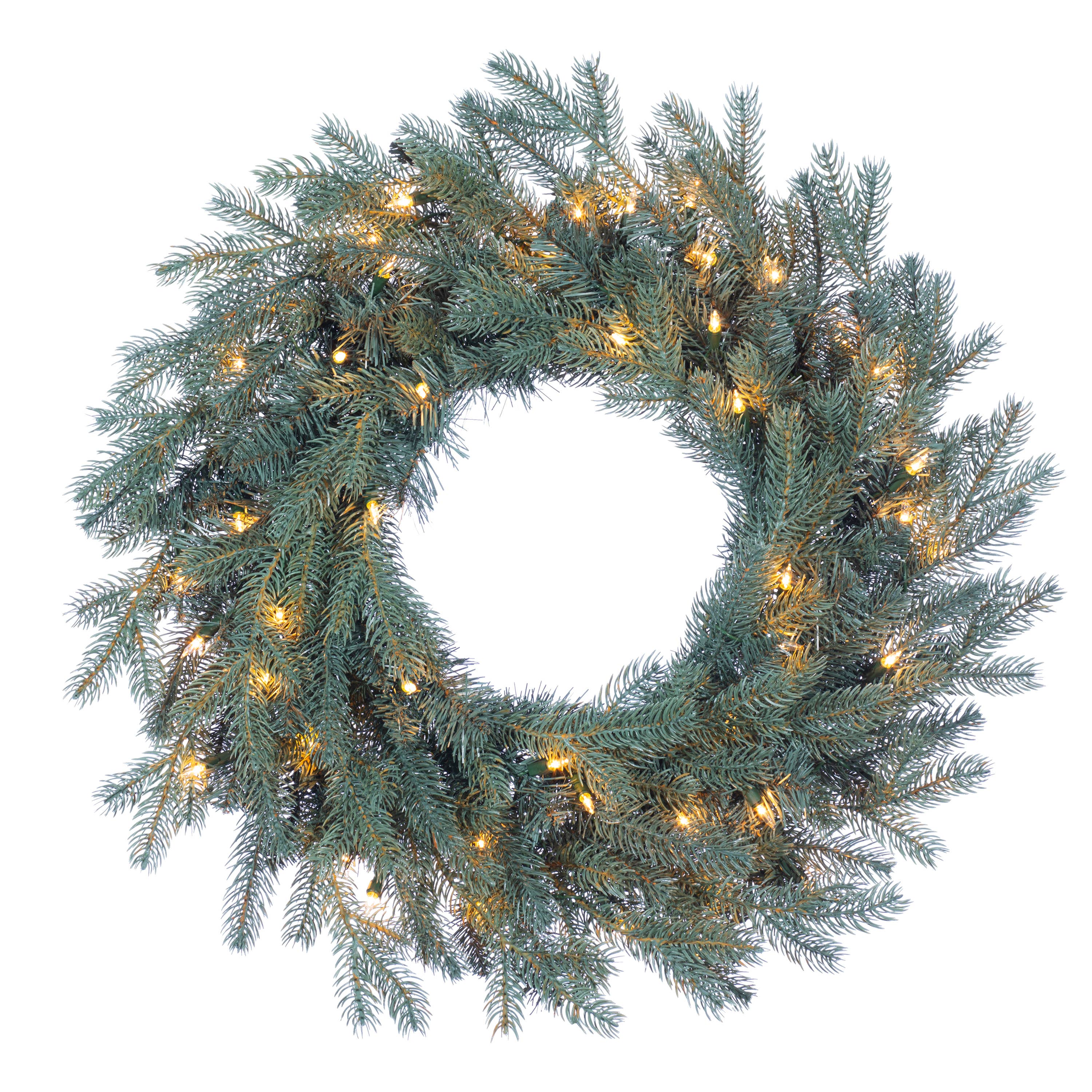 Christmas Natural Cut Pickwick Blue Spruce Wreath 24 in.24 in., 50 Clear Lights, 120 Tips, Battery Operated with Timer