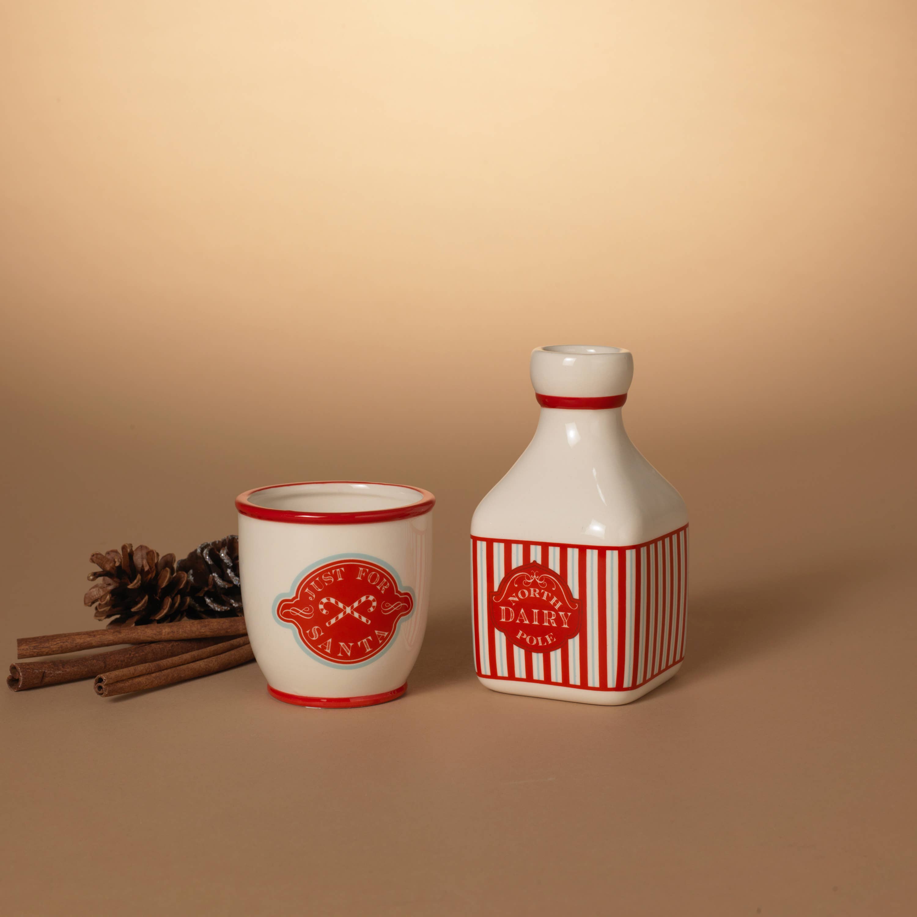 Christmas S/2 Ceramic Milk Jar & Cup, Lg