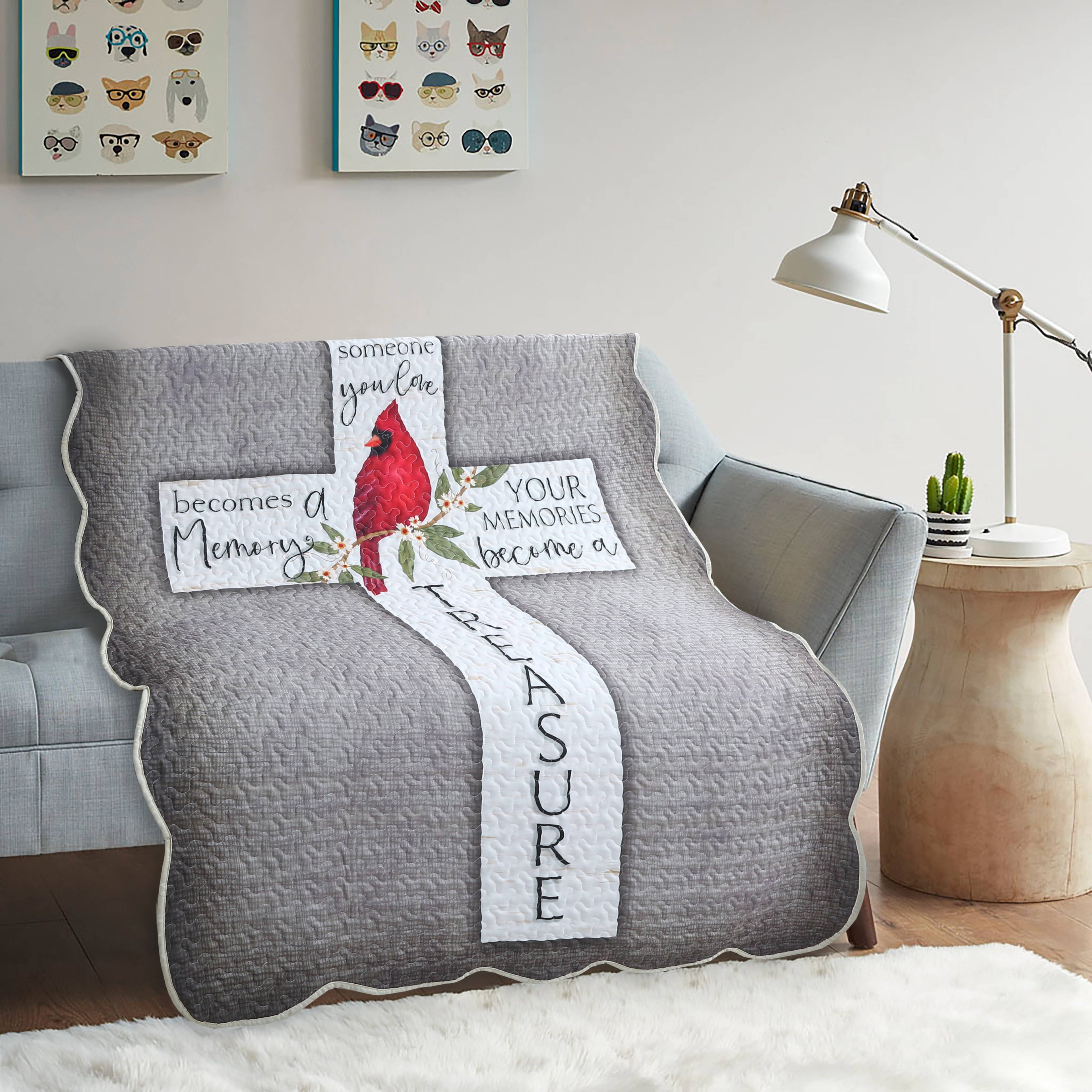 Cardinal Cross Inspirational Quote Quilted Throw