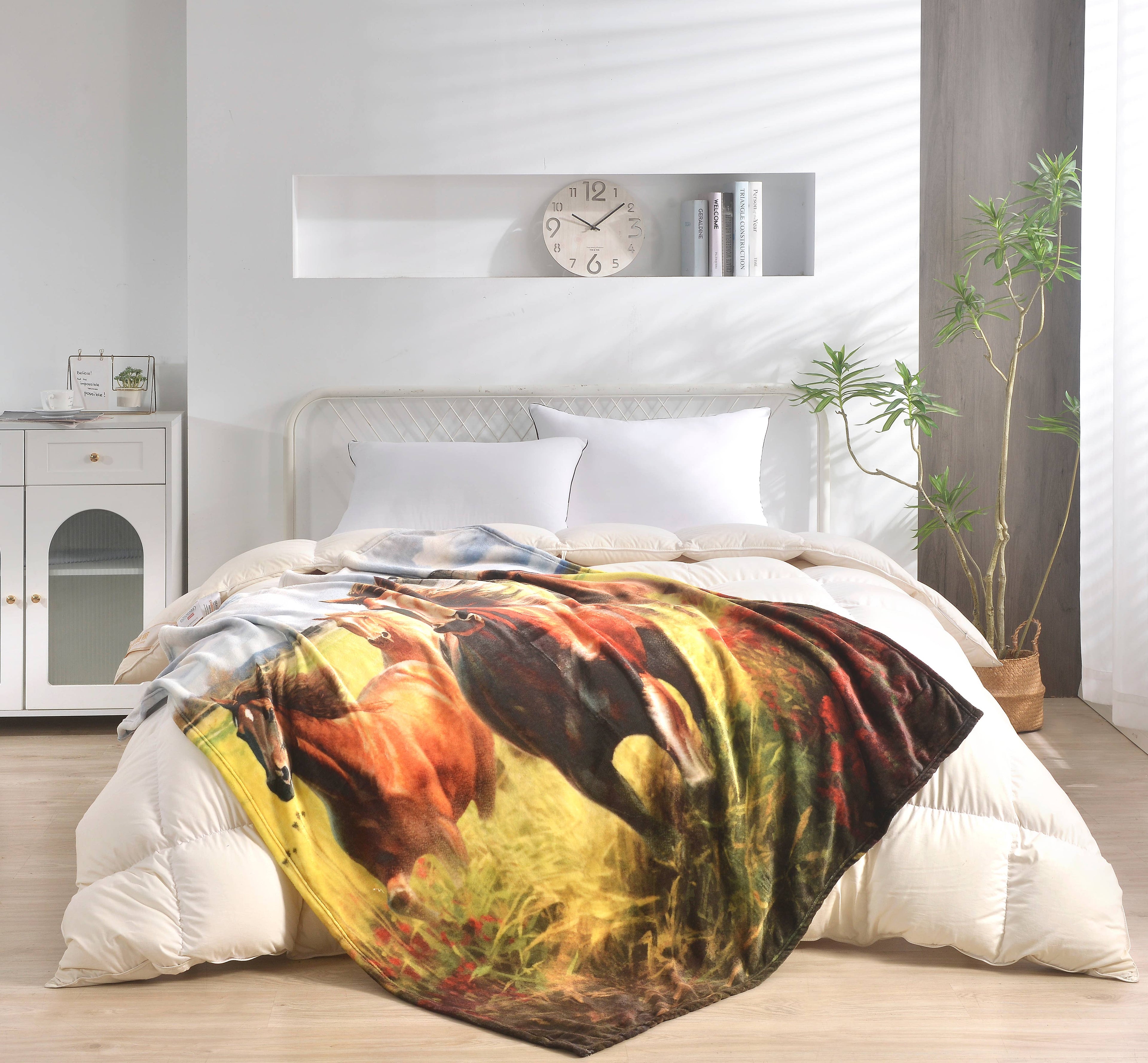 "Horses on the Farm" 1-Ply Faux Fur Everyday Blanket