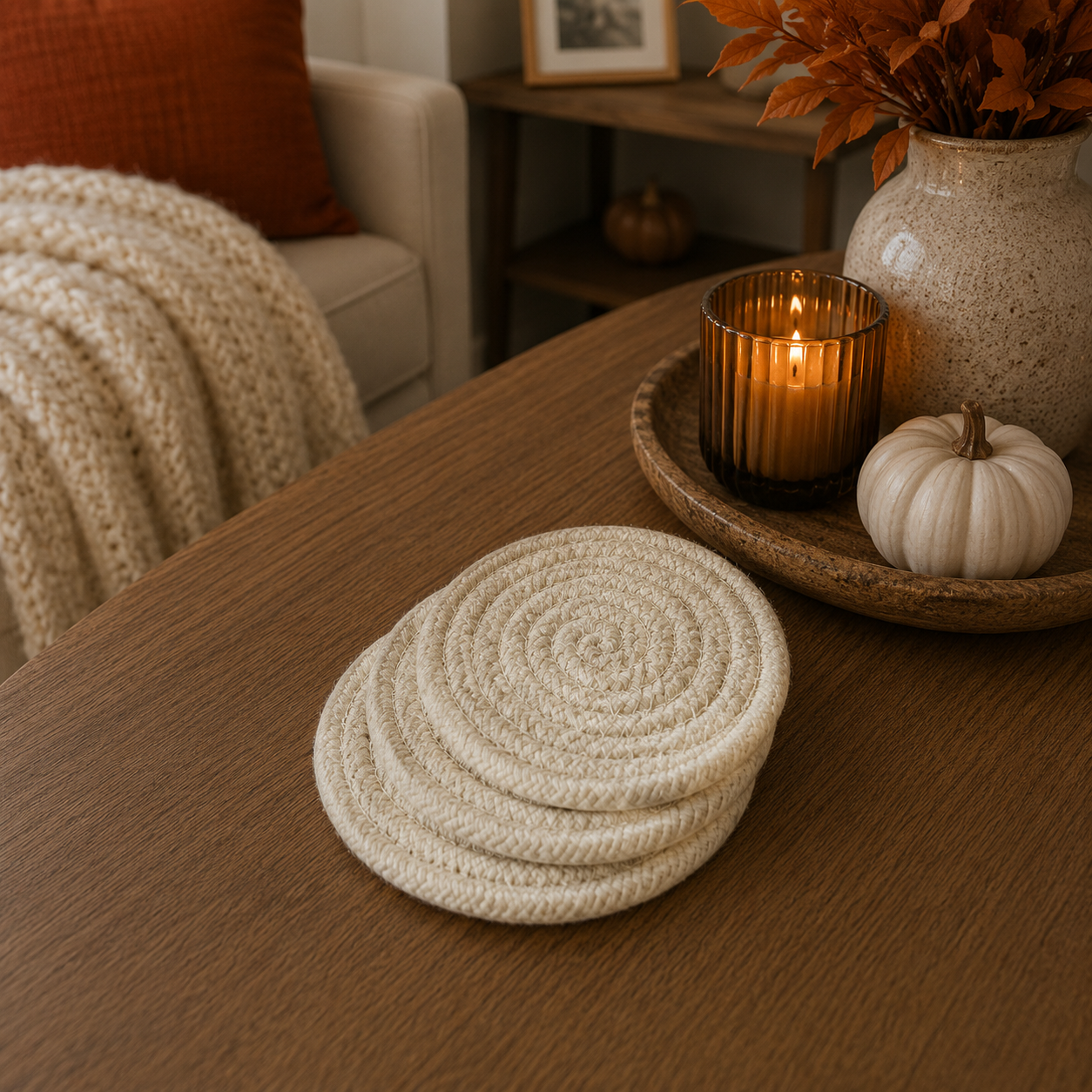 Fall Fabric Coaster Sets, Gift Ready | Autumn Tabletop Decor