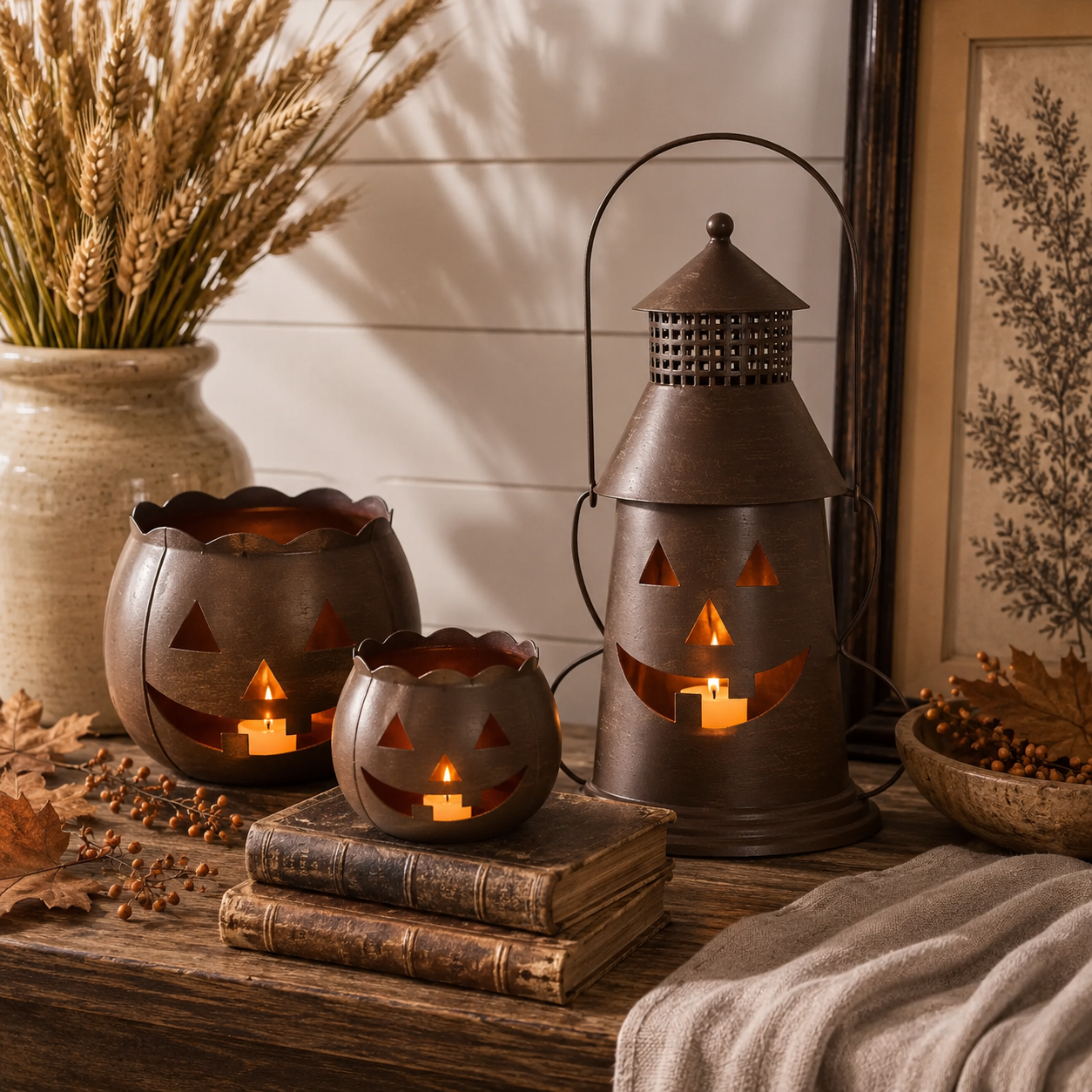 Bronze Metal Jack O Lantern Candle Holder 12x8