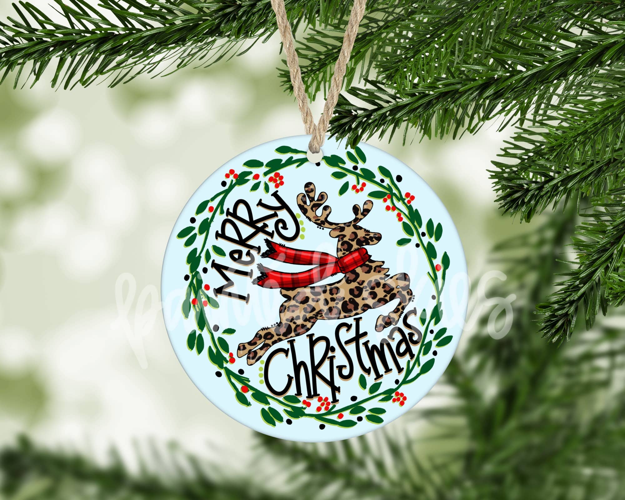 Leopard Reindeer Christmas Ornament