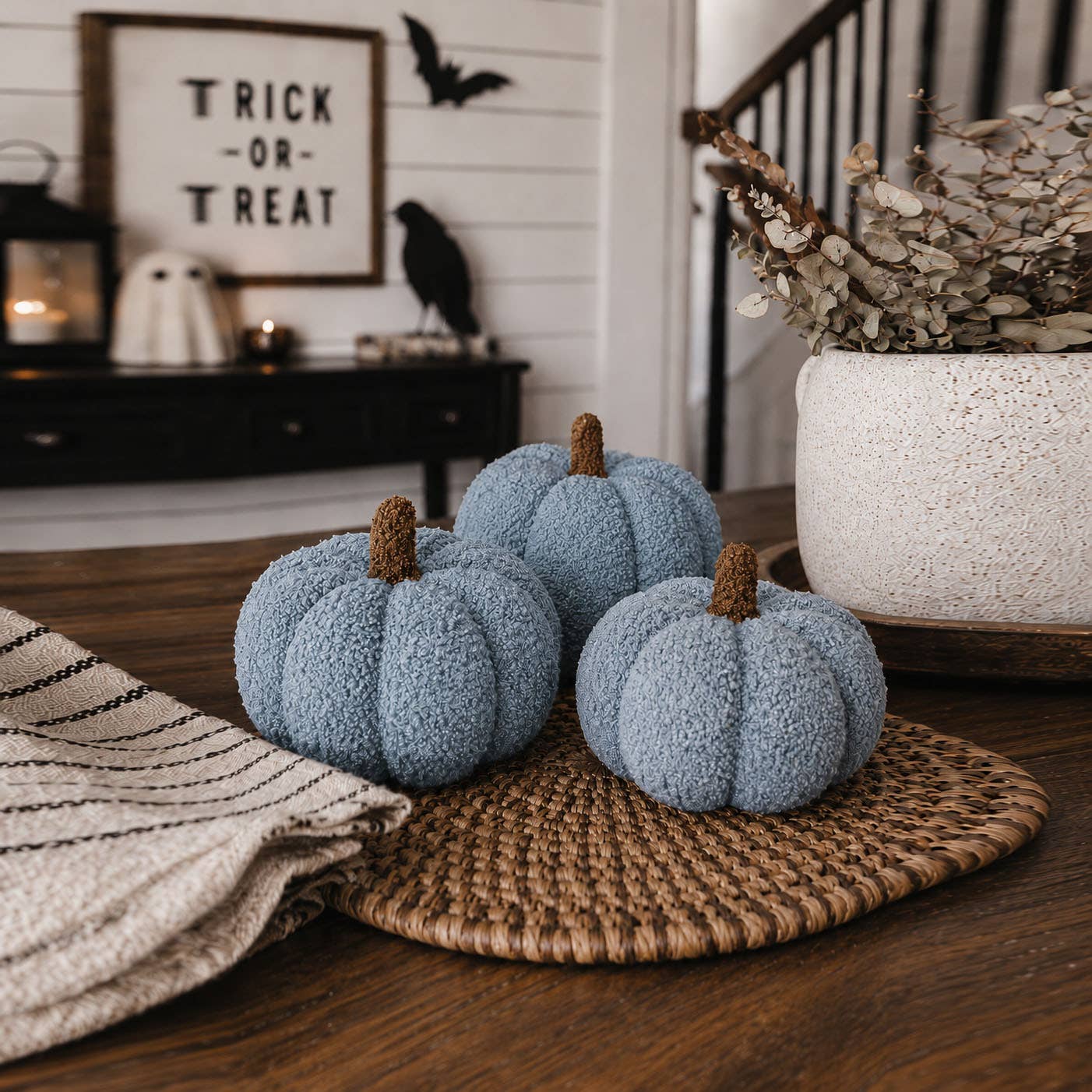 Neutral Fall + Halloween Home Decor, Cute Cotton Pumpkins BW