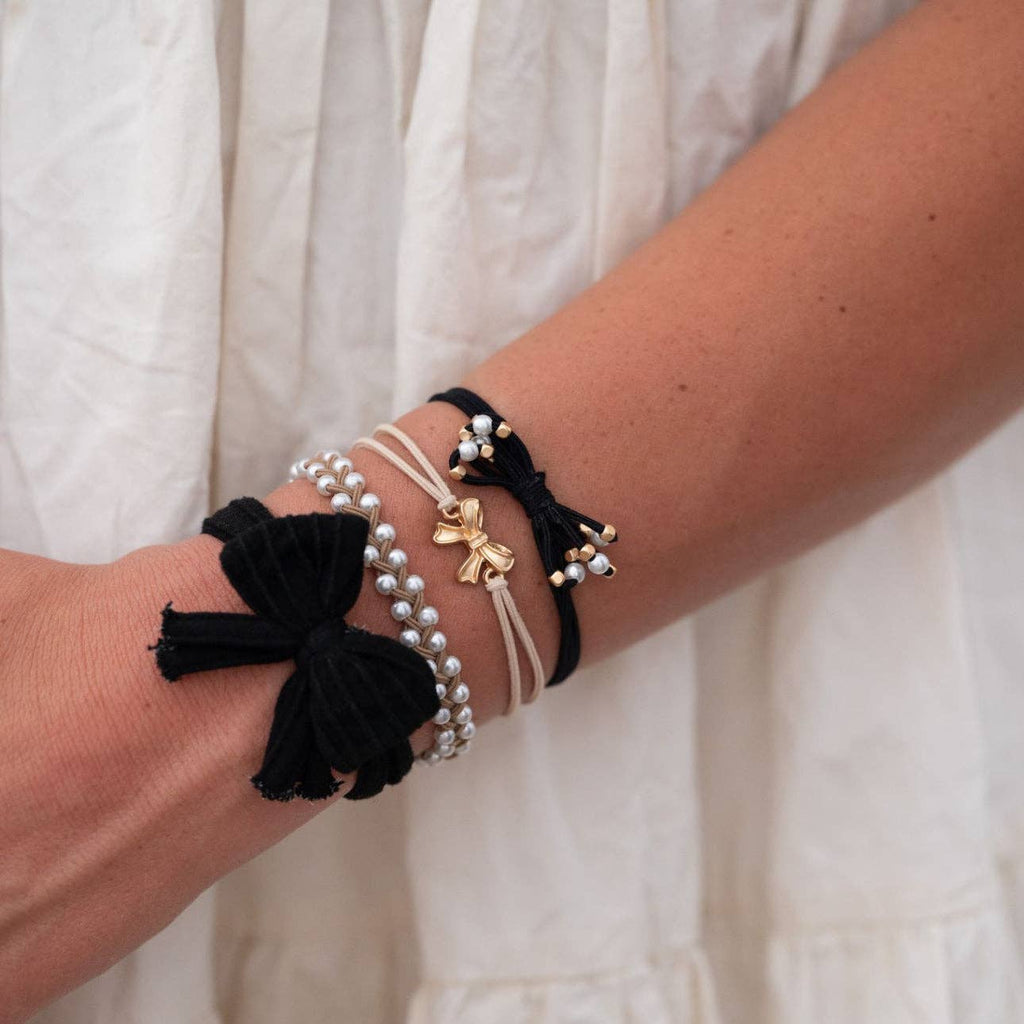 "Harmony" Pearls & Bows in Black & Cream Hair Tie Bracelets