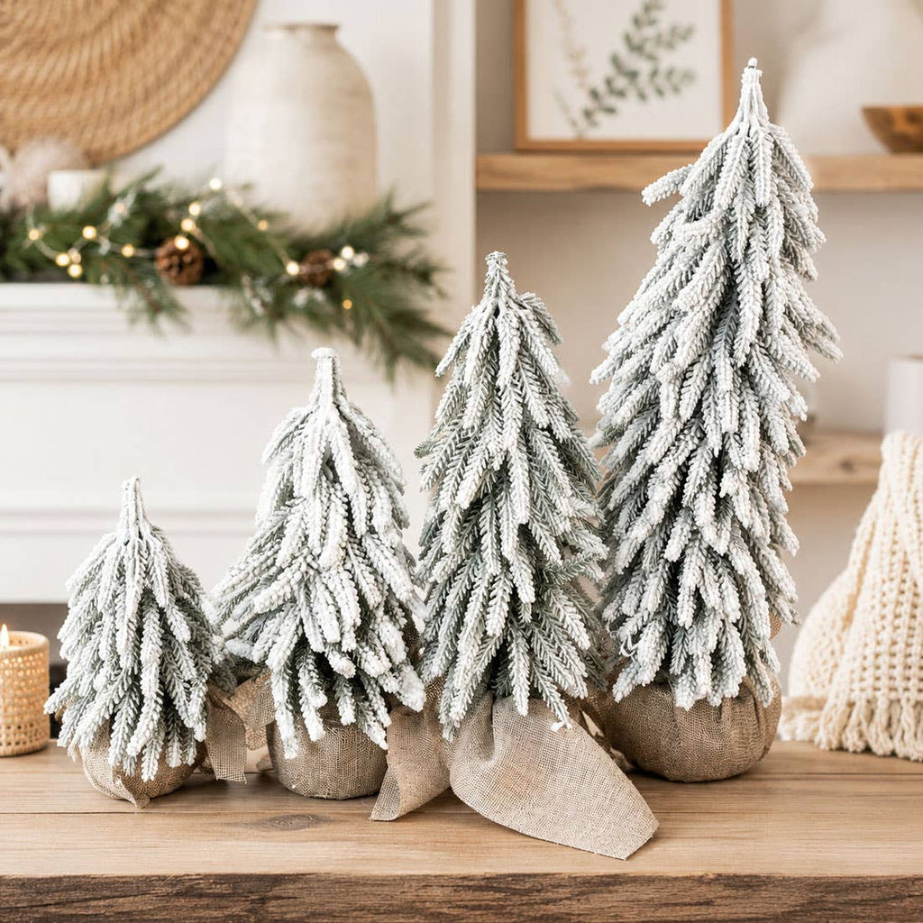 Flocked Snow Christmas Tree Set | Rustic Winter Wonderland